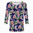 thumbnail image 2 of Towmus T Shirts for Women Graphic Crew Neck Ladies Tops 3/4 Sleeve Floral Print Summer Tops Loose Fit Pullover Shirt Lightweight Blouse for Women, 2 of 4