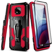 Nagebee Case for Motorola Moto G Power 2021 with Tempered Glass Screen Protector (Full Coverage), Belt Clip Built-in Kickstand Dual Layer Full Body Protective Shockproof Rugged Case (Red)