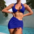 thumbnail image 2 of HAPIMO Women's 3Pc Bikini Sets Soild Color Sleeveless with Wrap Skirt Tropical Hawaii Swimsuit Trendy Bikini Summer Beach Blue L, 2 of 8