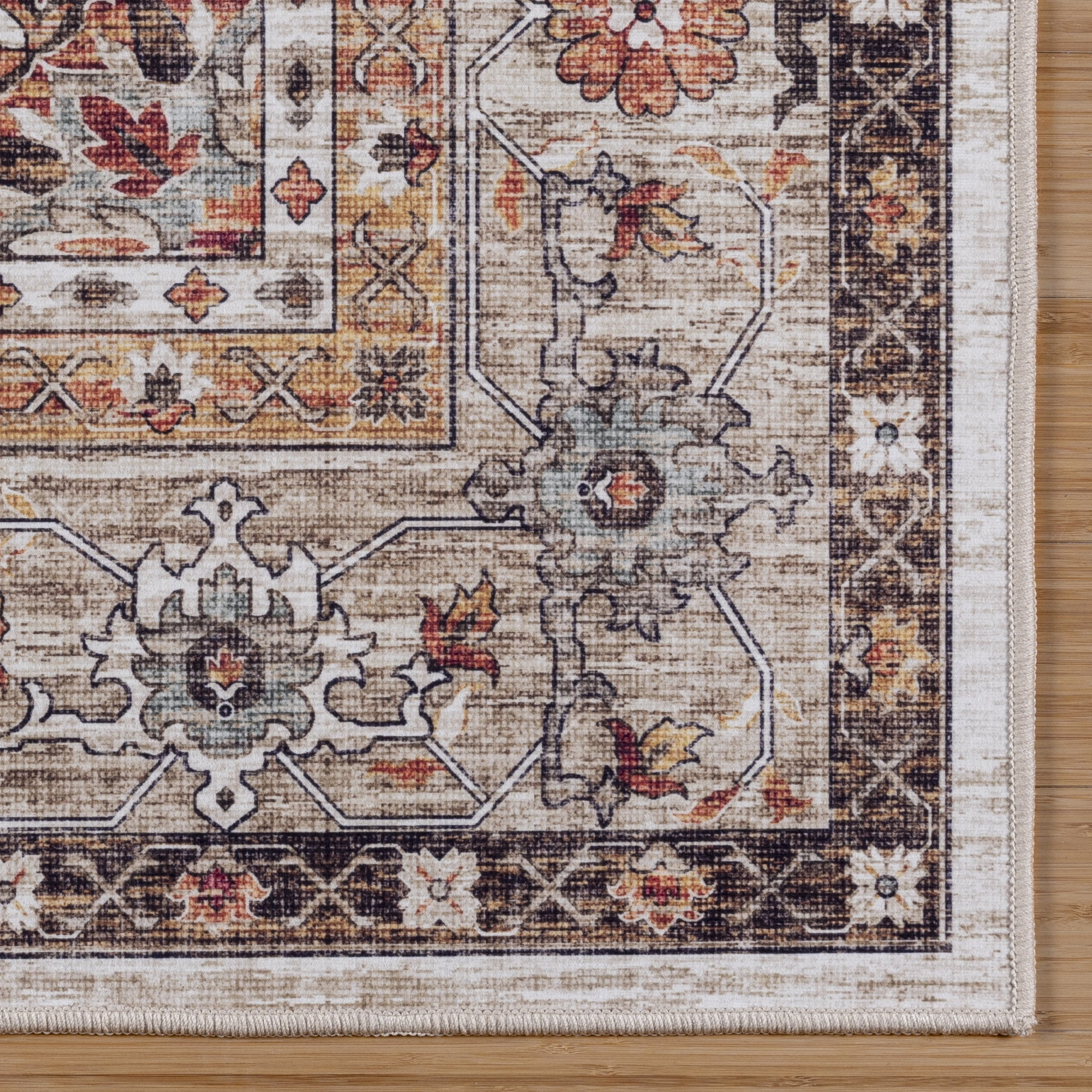 Crystal Print Soha Traditional Moroccan Brown Washable Indoor Area Rug, 2x6