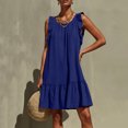 thumbnail image 5 of ClodeEU Women's Round Neck Ruffle Sleeveless Tiered Mini Dress with Pockets,Casual Summer Loose Dress Blue,Women's Plus M, 5 of 6