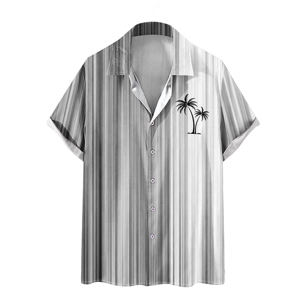 Mens Manga Corta Botón Abajo Camisas Botones Casuales Imprimir Blusa Turndown, 95% Poliéster 5% Camisa de Spandex para la Fiesta, Negocios Y Diario