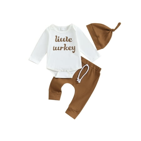 

Baby Girl Thanksgiving Letter Print Romper and Drawstring Pants Hat