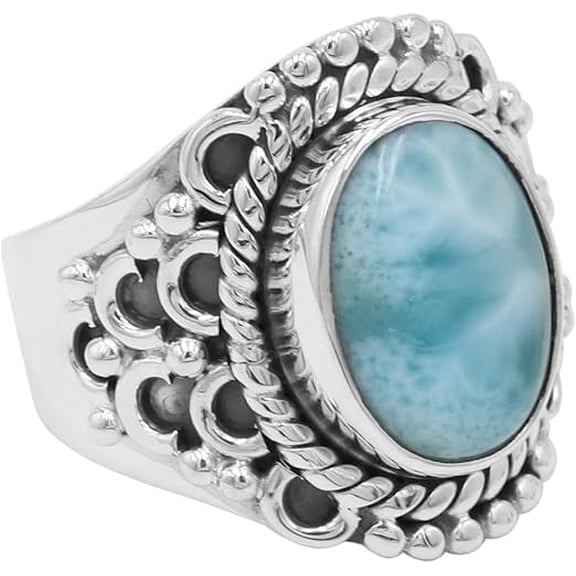 Earth Gems Jewelry Men’s Larimar Ring, Bold Statement Ring in 925 Sterling Silver