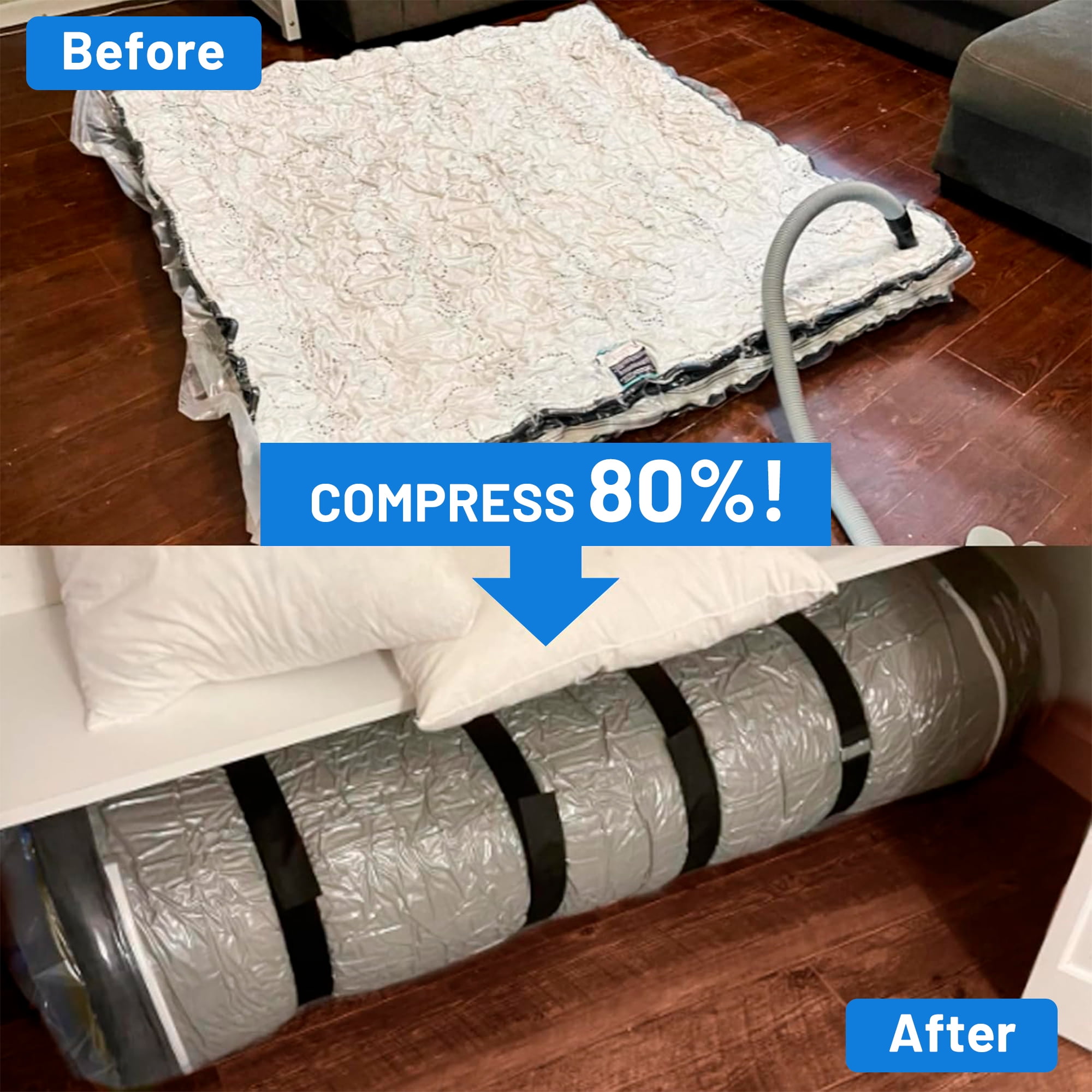 Sesiiduo Mattress Vacuum Bag for Moving, Vacuum Seal Mattress Bag for Memory Foam, Compression and Storage for Returns, Leakproof Valve and Double Zip Seal (Queen)