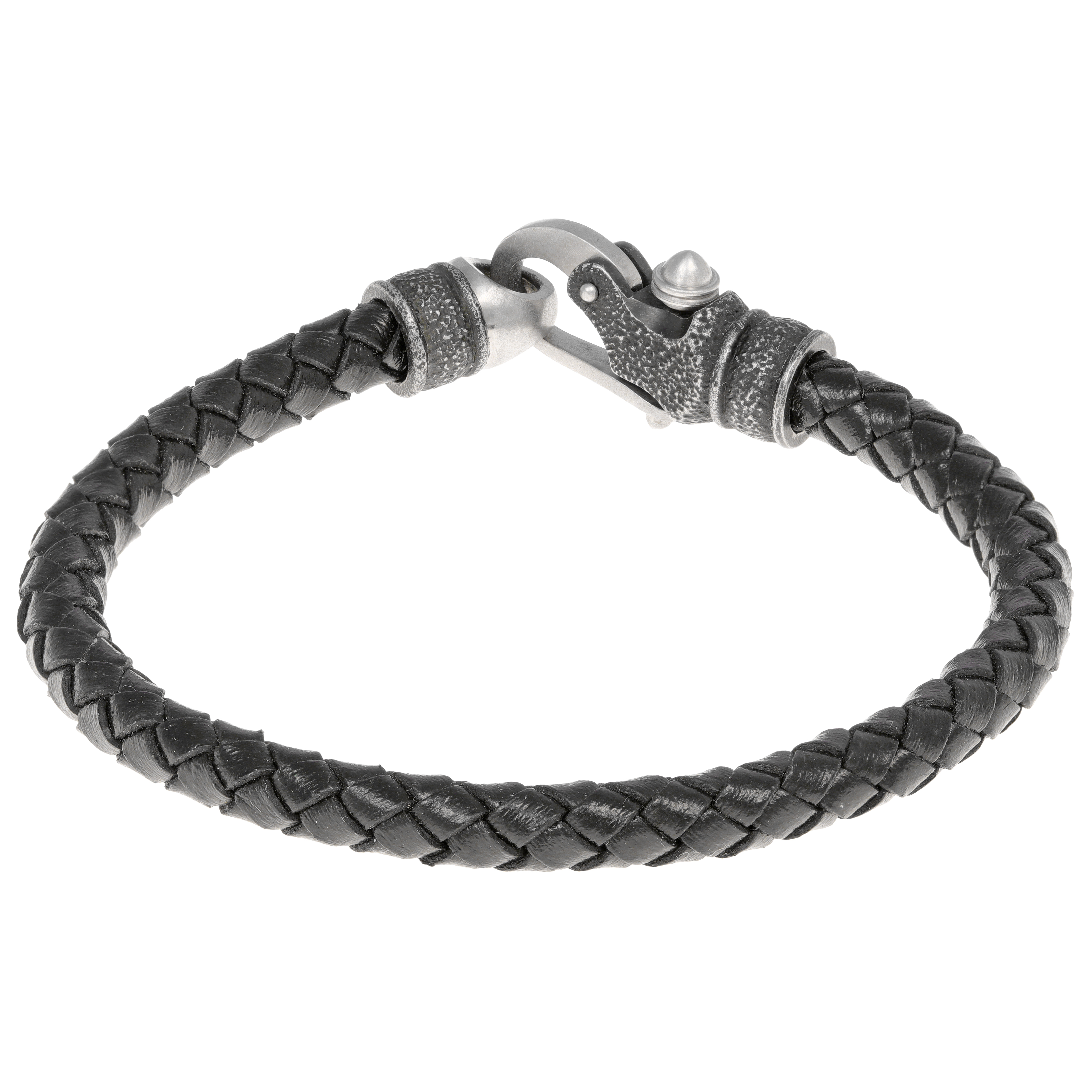Metro Jewelry Men's Genuine Black Leather and Stainless Steel Identification Bracelet 12 MM with Magnetic Clasp