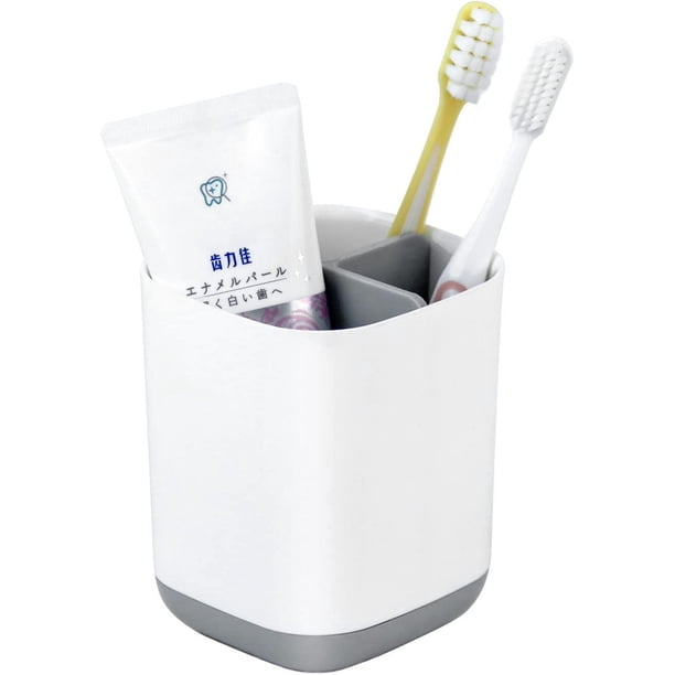 Portacepillos de dientes para baño, organizador de cepillos de dientes de 3 ranuras con base antideslizante, fácil de limpiar, caja de almacenamiento multifuncional, S-gris