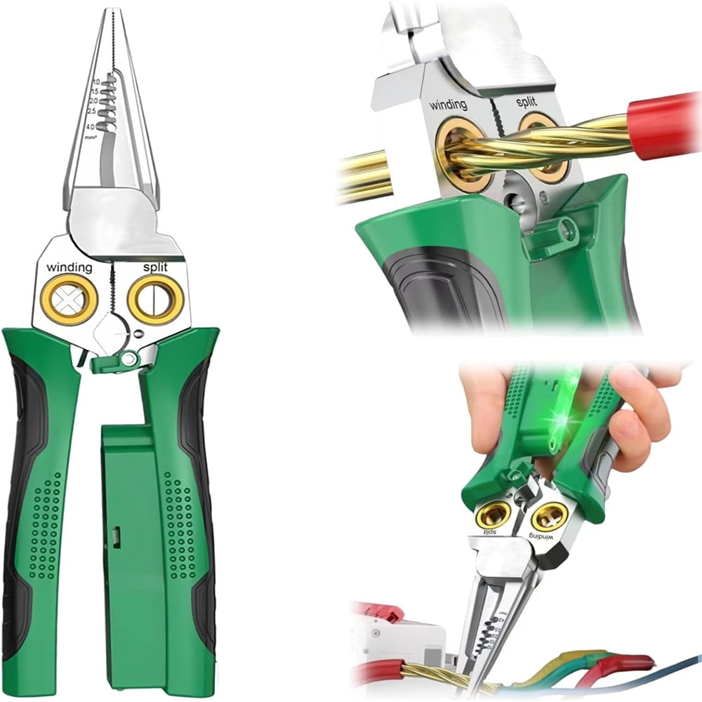 8 in1 Wire Stripper Twister for Cutting and Pulling Wires, Cable Scissors,Voltage Tester Pliers, 12V to 250V Live,Null,Hot Wire Judgment AC DC, Audible and Flashing LED Alarms