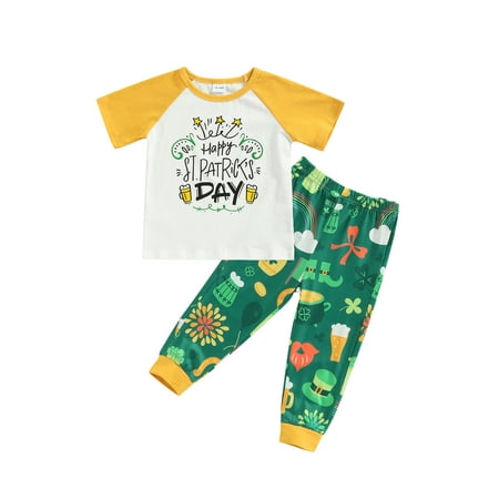 

Nokpsedcb Toddler Kid Girl Boy Streewear 2PC Set Cartoon Pattern Letter Print Short Sleeve T-shirt with Long Pant Green 5-6 Years