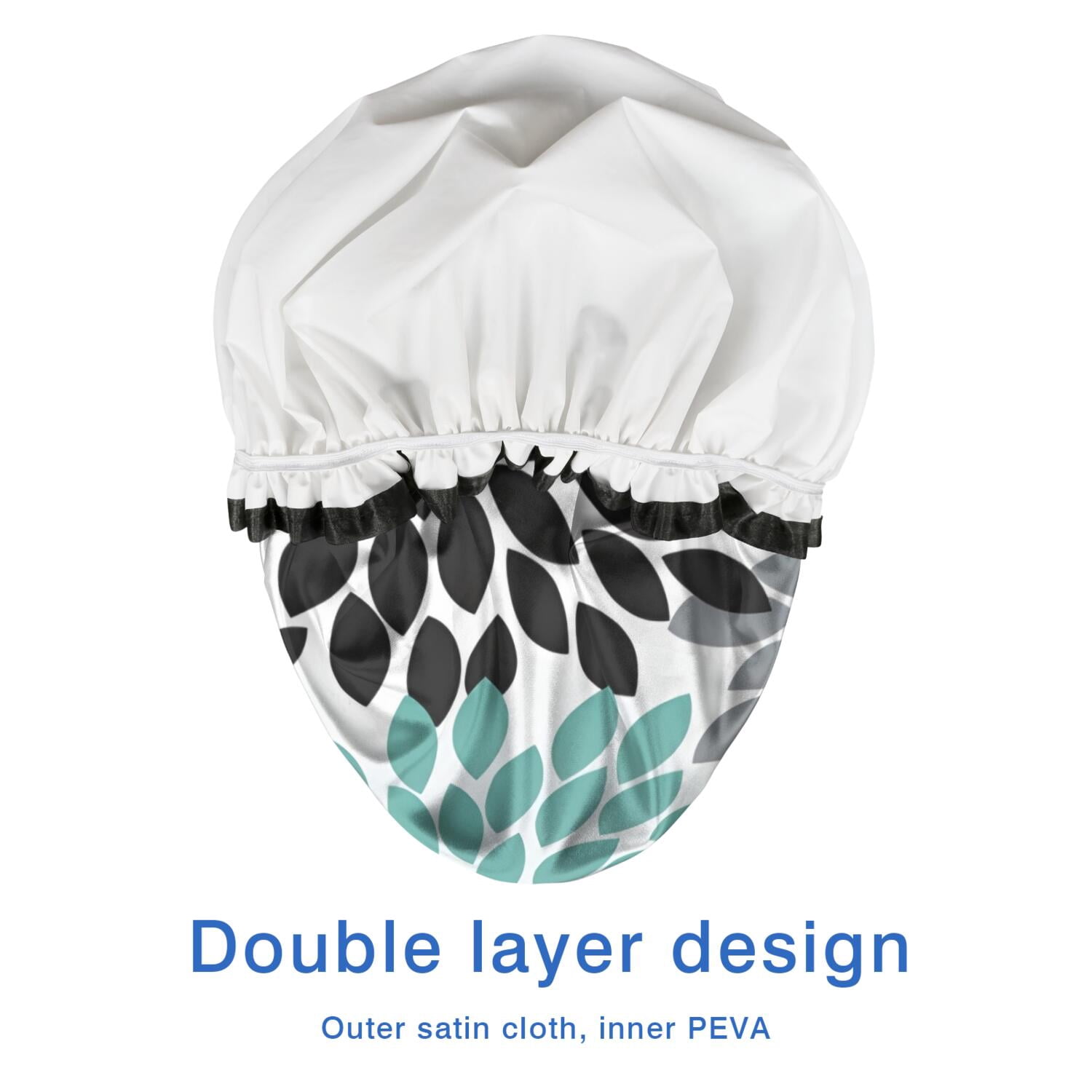 Shower Caps,Simple Petal Shaped Geometric Floral Pattern Waterproof Shower Cap for Women 4 Pieces,Double Reusable Hair Cover for Shower PEVA Elastic Stretch Hem
