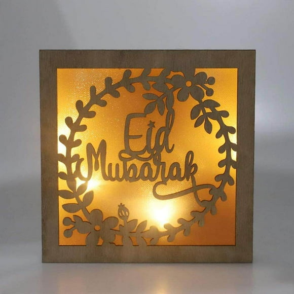 Wooden Eid Crafts Night Light 3D Ramadan Mubarak Lamp Handmade Wooden Moon Star LED Lights Decoration
