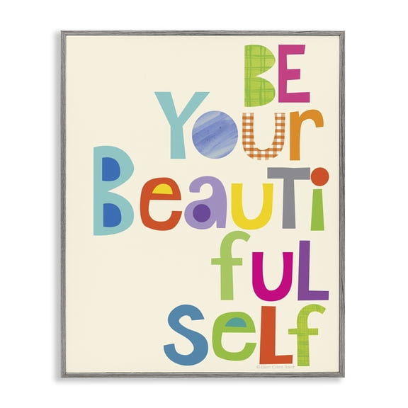 Stupell Industries Contemporary Be Your Beautiful Self Patchwork Gray Framed Giclee Art, 16 x 20, by Ellen Crimi-Trent