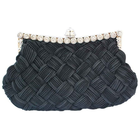 Chicastic Pleated and Braided Rhinestone studded Wedding Evening Bridal Bridesmaid Clutch Purse - Black