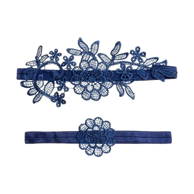 Yinanstore 2Pcs Bride Lace Garter Set Elastic Thigh Rings Floral Design Handmade Accessories Wedding Garters for Costume Dance Cosplay Bride Girls , Navy Blue