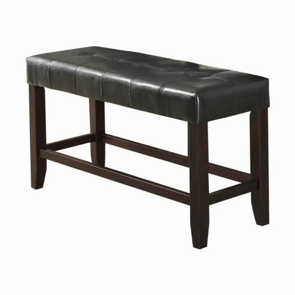 Maykoosh Rustic Refinement Wood Based High Bench with Tufted Seat - 16"W x 48"L x 26"H - Black and Brown Faux Leather for Stylish Seating