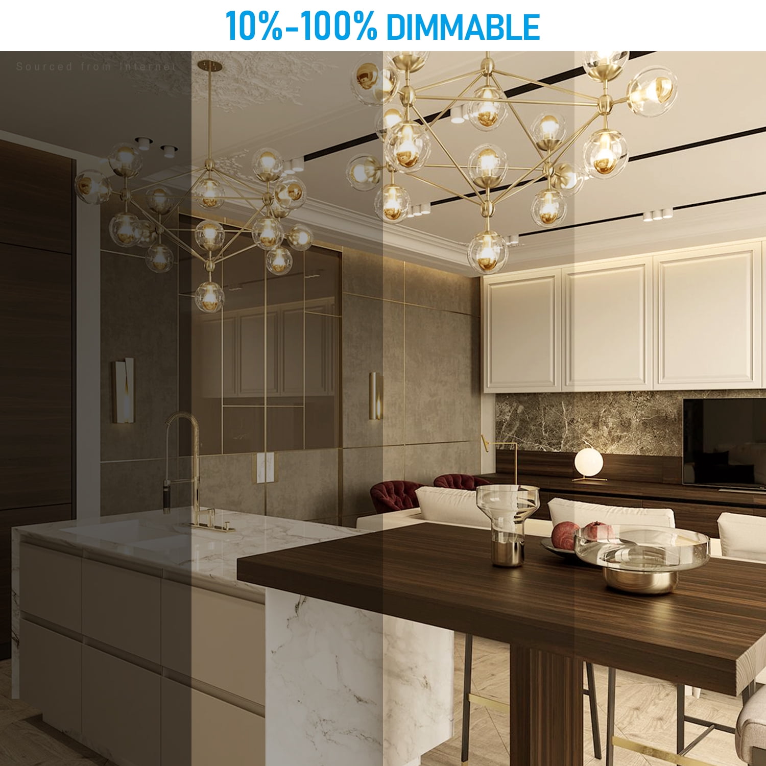8 Pack A19 LED Dimmable Light Bulb, 4.5W(40W Eqv.), Anti Glare Half Chrome Bulbs, Gold Dipped E26 Base, 2700K Soft White