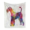 thumbnail image 1 of Airedale Soft Flannel Fleece Throw Blanket, Funny Watercolor Splash Terrier Silhouette Pattern, Cozy Plush for Indoor and Outdoor Use, 60" x 80", Multicolor, by Ambesonne, 1 of 5
