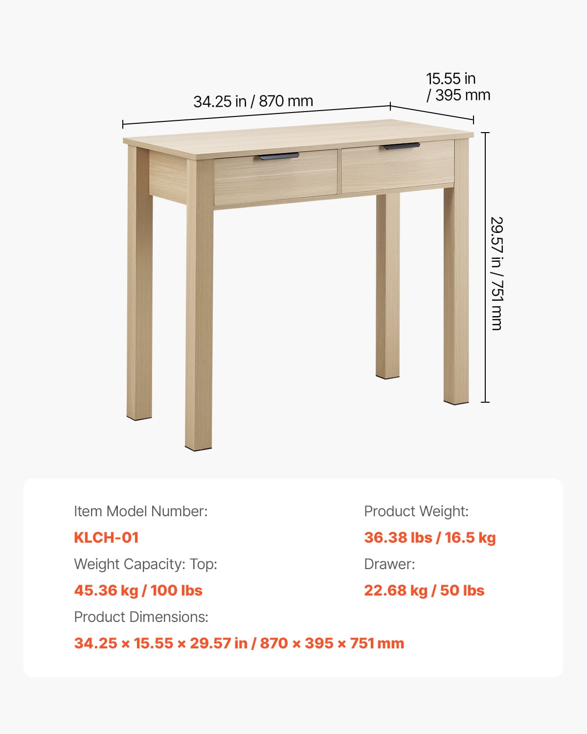 KFFKFF Study Desk with Storage, Kid's Desk Made of High Quality MDF Board, Small Desk with 2 Drawers for Studying, Reading, Painting, Contemporary Minimalist Style Desk