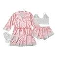 thumbnail image 1 of Women 4pcs Silk Satin Pajama Set Lace Trim Top Drawstring Shorts Belted Pajamas Outfit with Robe, 1 of 5