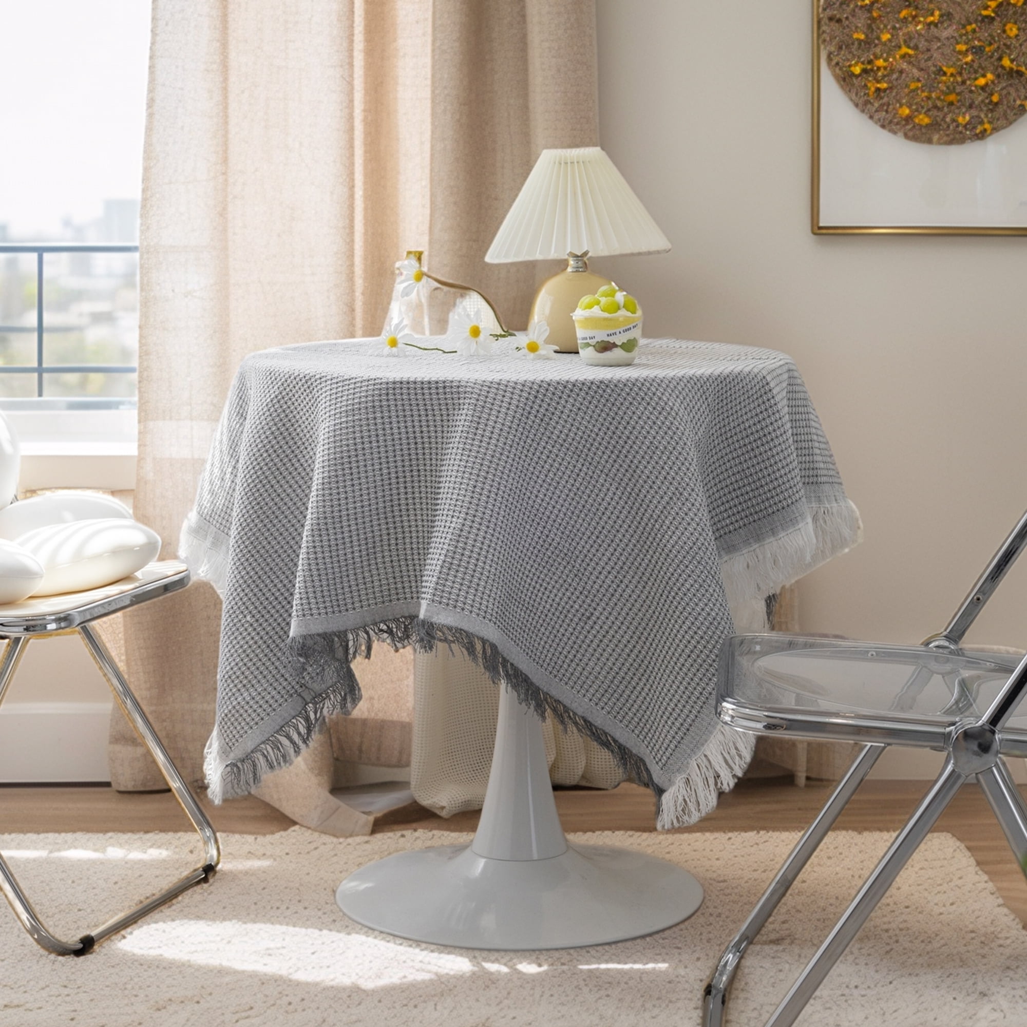 Unique Bargains Waffle Table Cover for Indoor and Outdoor Light Gray 35.4"x35.4"