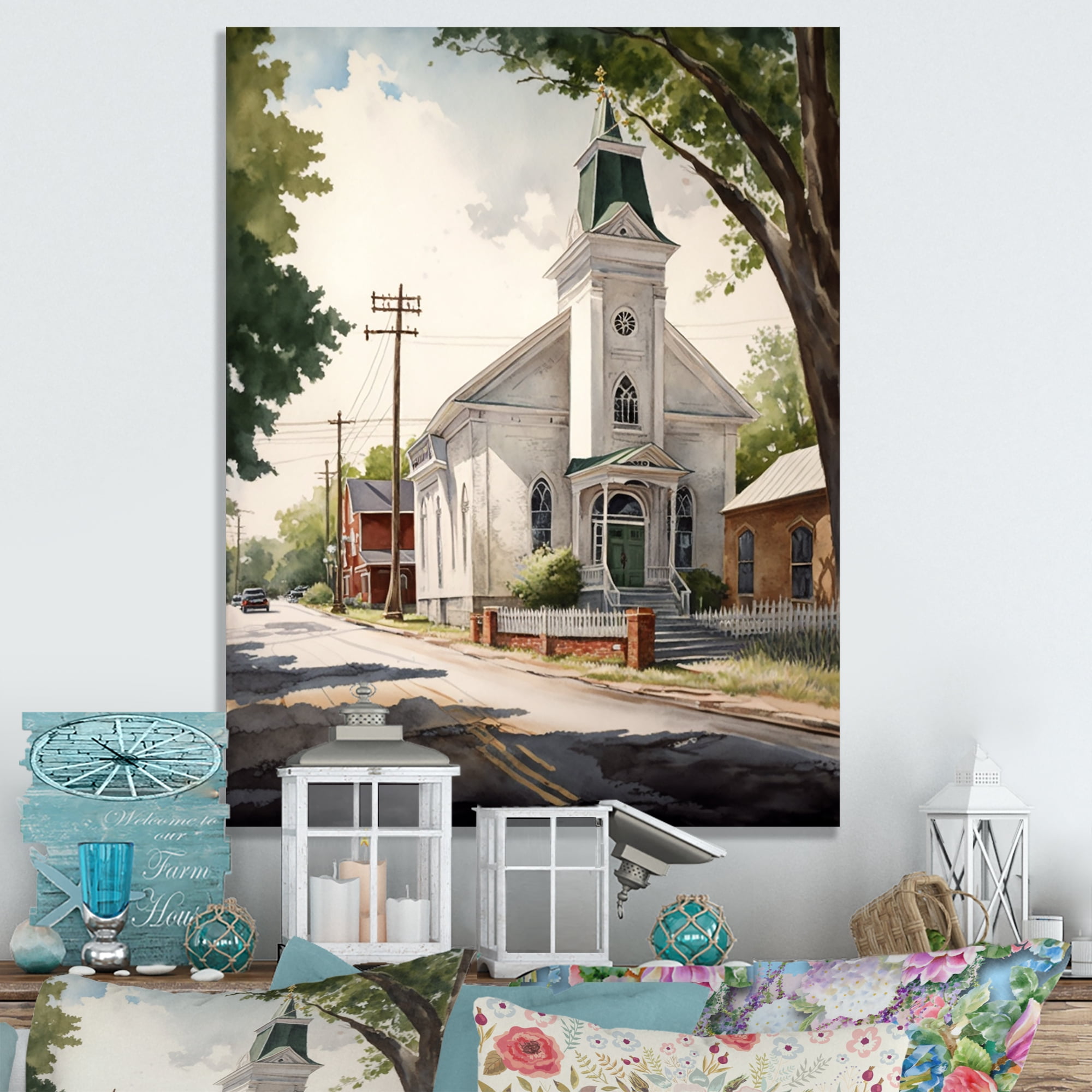 Designart Church In Country Town II Canvas Wall Art