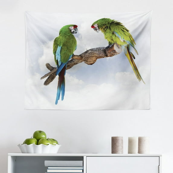 Parrot Tapestry, Animal Lorikeet in Rainbow Circle Palm Trees Tropical Plants Flowers Art Print, Fabric Wall Hanging Decor for Bedroom Living Room Dorm, 2 Sizes, Multicolor, by Ambesonne