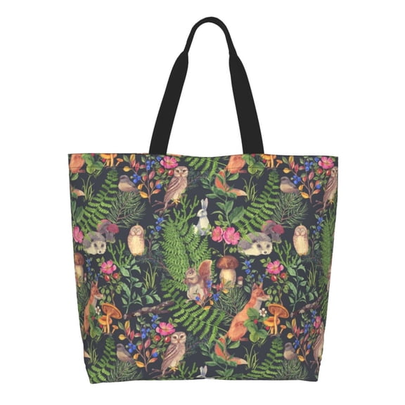Honeii Forest Animals And Plants Print Tote Bag for Women, Foldable Tote Bag Large Shoulder Bag Top Handle Handbag for Travel, Work