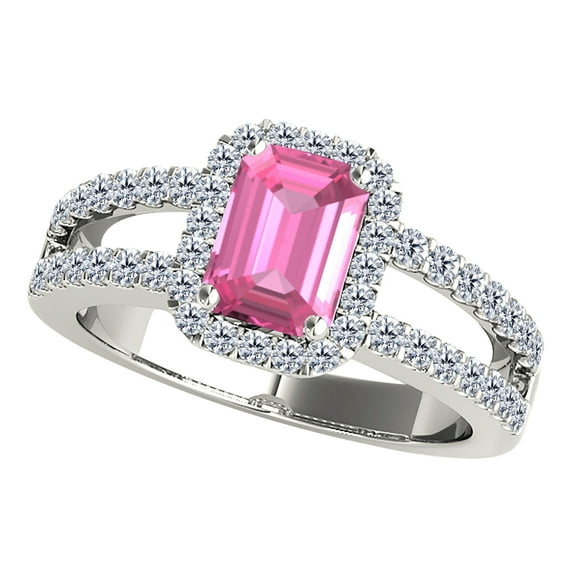AoneJewelry Aone Jewelry 10 Rose, White, Yellow Gold Ring With 2 Carat Emerald Cut Natural Pink Topaz and White Diamonds (I-J, I1-I2)