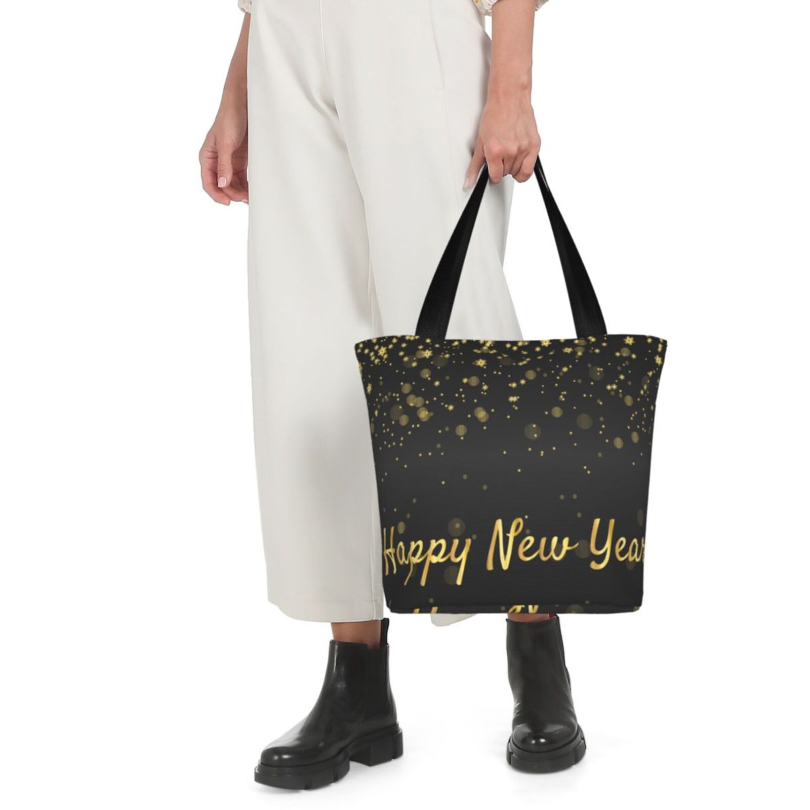 Ratiio Happy New Year Print Shoulder Bag for Women, Polyester Crossbody Purse Lightweight Handbag for Daily Travel and Casual Use