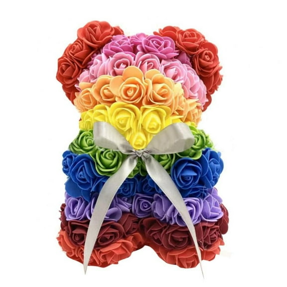 MixMart Rose Bear Rose Flower Teddy Bear,Forever Rose Flower Bear Gift for Women Girlfriend Wife Kids Mothers Day,Valentinesday,Anniversary, Birthdays,Clear Gift Box 10 Inch(Colorful)