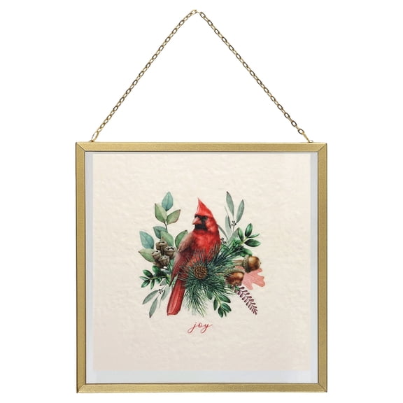 Double-Sided Santa and Cardinal Framed Christmas Wall Art, Multicolor, 8" x 8", by Holiday Time