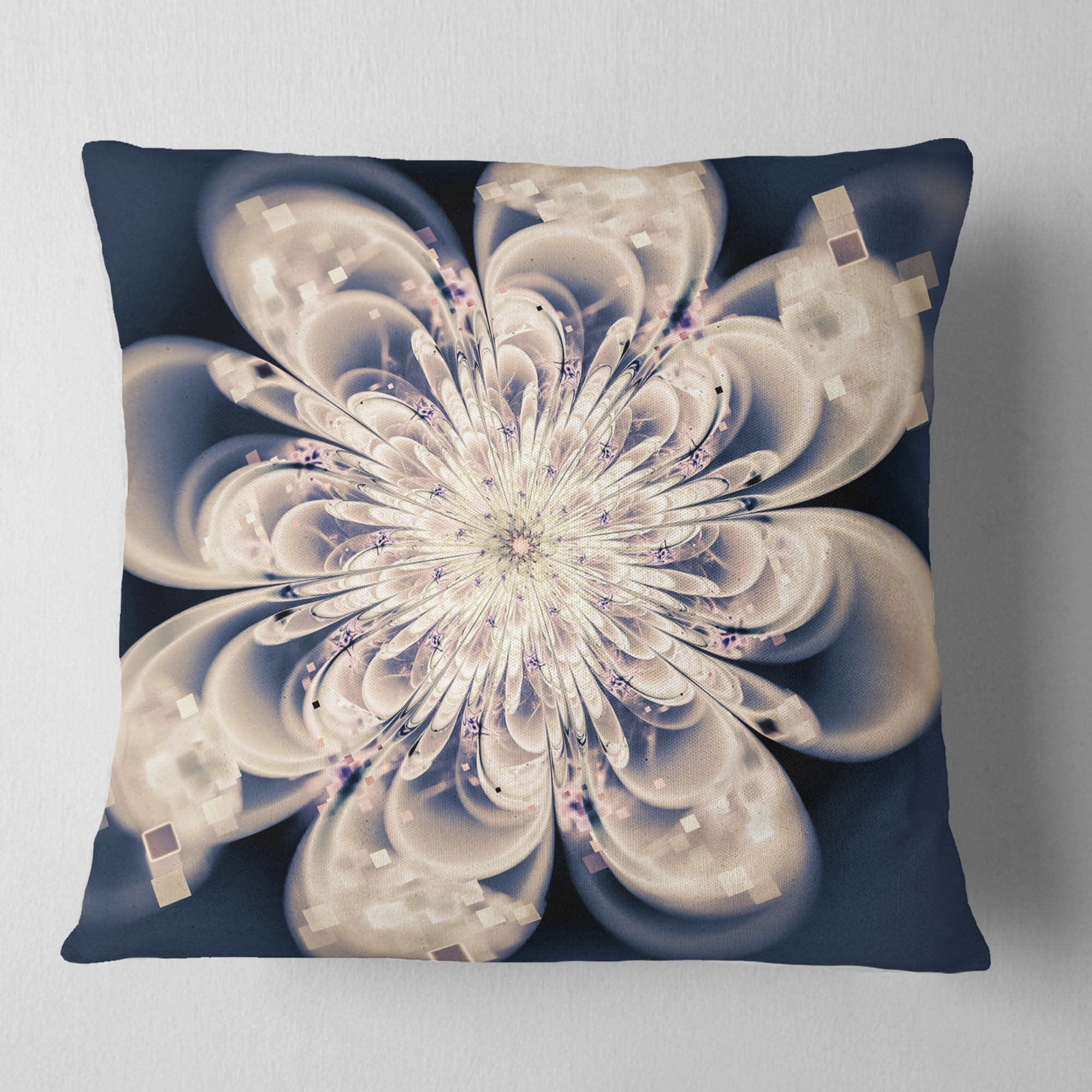Designart White Fractal Flower - Modern Floral Throw Pillow - 18x18