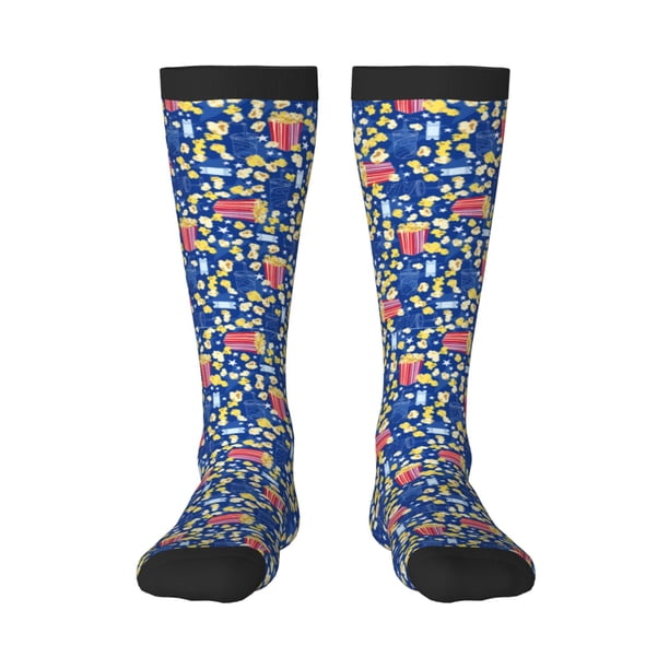 Fotbe Cute Popcorn Calcetas Divertidas Estampadas para Hombre y Mujer, Calcetas de Algodón hasta la Rodilla para Caminar, Correr, Enfermería y Embarazo