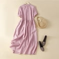 thumbnail image 2 of Cathalem Grande Taille Robes pour les Femmes Col Rond à Manches Courtes en Tricot Côtelé Swing Plissé une Ligne Robes, Rose, 2 of 3