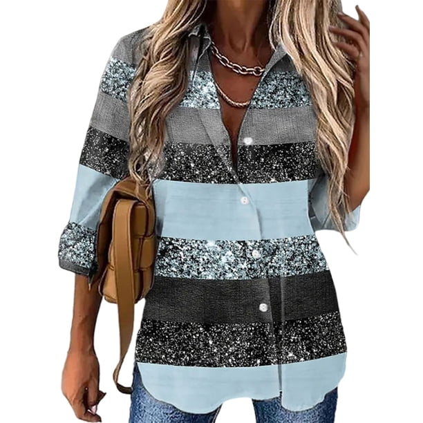 Blusas de mujer con botones y cuello de solapa, camiseta holgada informal Vintage, camisas de playa de manga larga