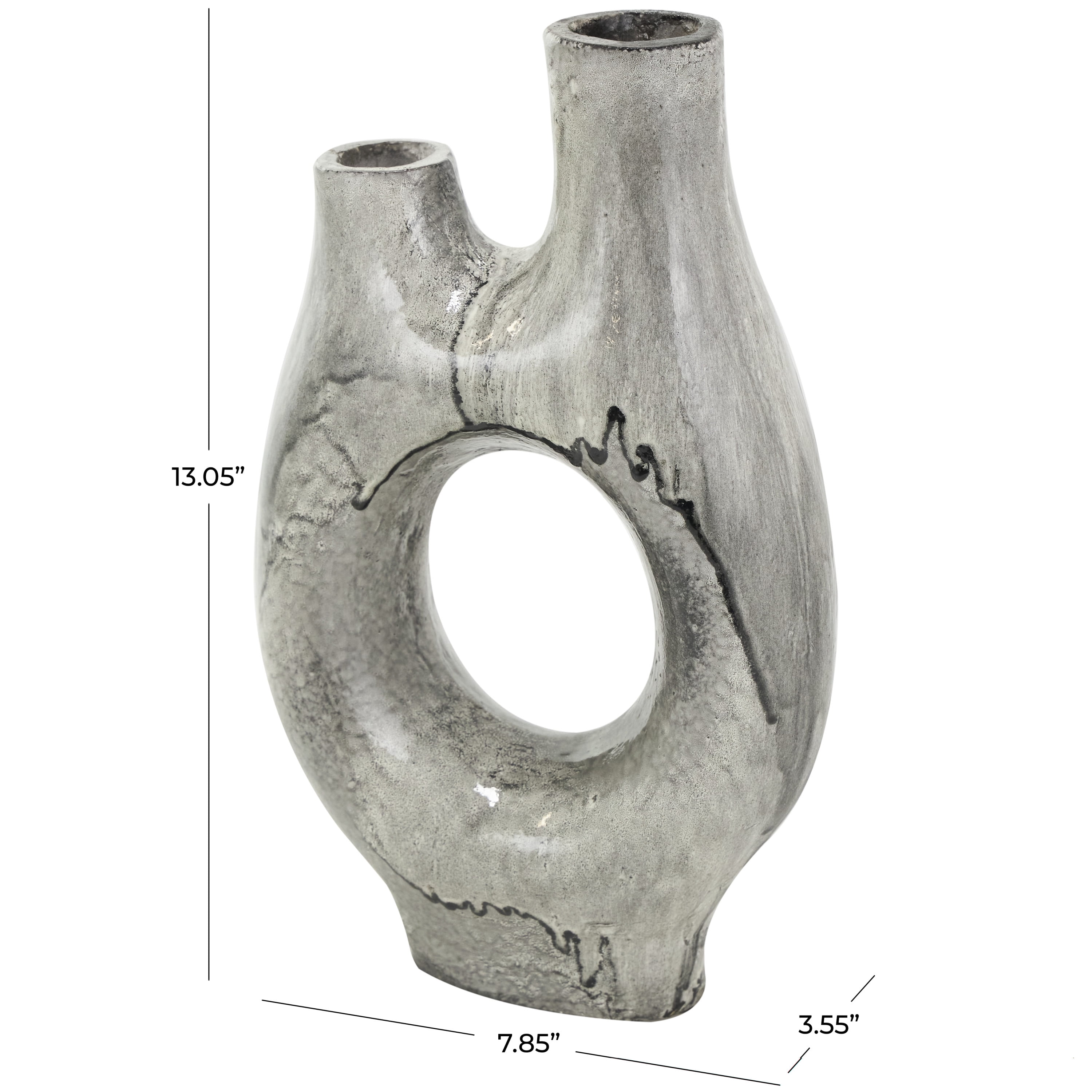 DecMode 13" Abstract Circular Gray Paper Mache Vase with Dual Openings