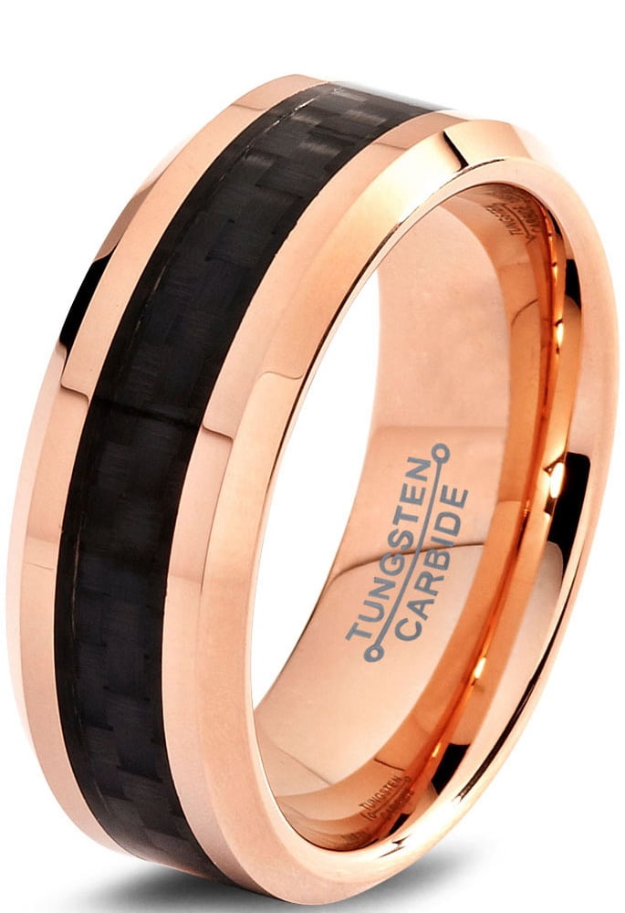 8mm Tungsten Carbide Black IP Plated Brushed Finish FashionBros Free Laser Engraving Wedding Band Ring Set for Him & Her 