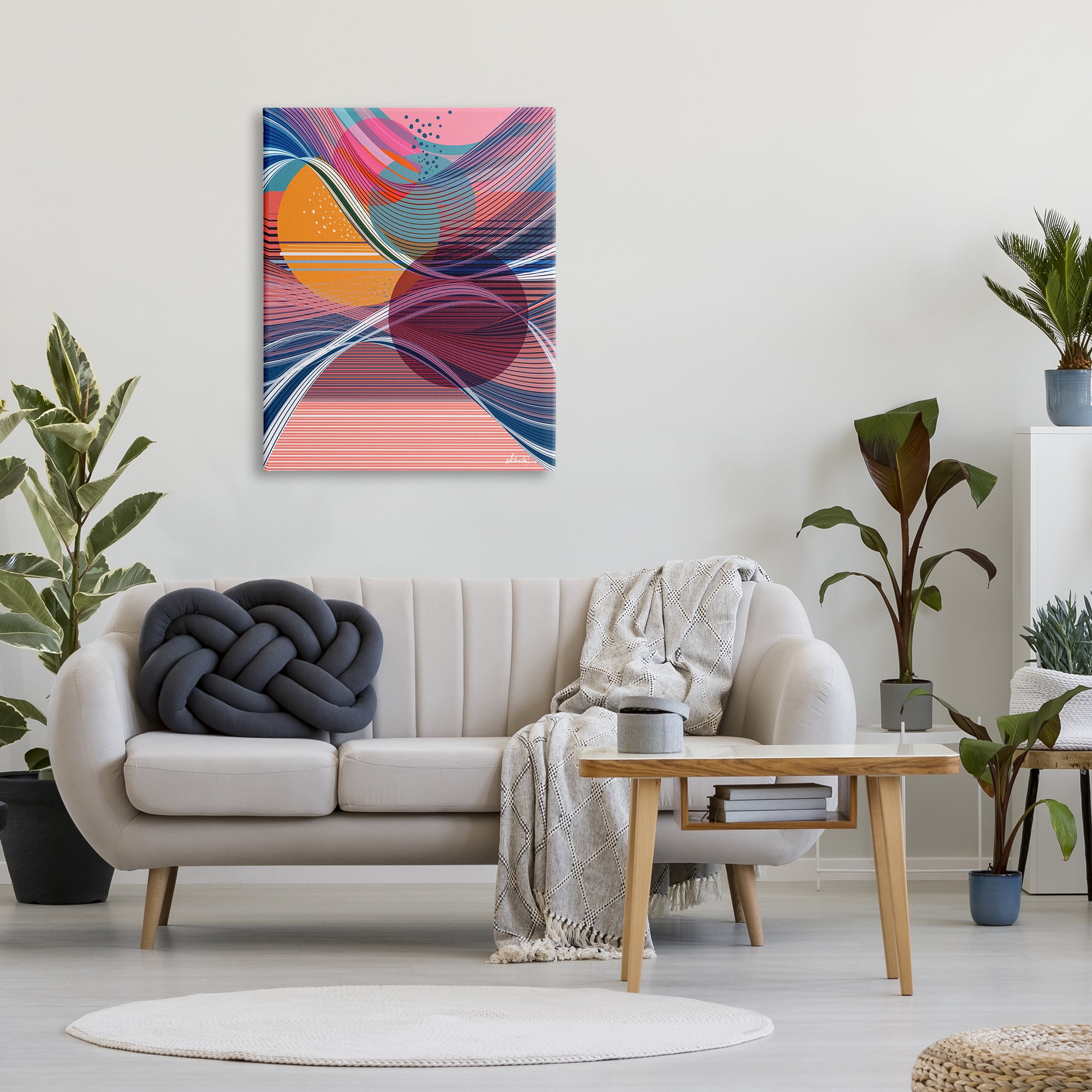Stupell Industries Waves & Circles Abstraction Abstract Painting Gallery Wrapped Canvas Art Print Wall Art, 30 x 40