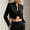 Black, variant on Women's Stand Collar Cropped Blazer Open-Front Long Sleeve Gold Button Cuff Elegant Office Jacket White,XXL