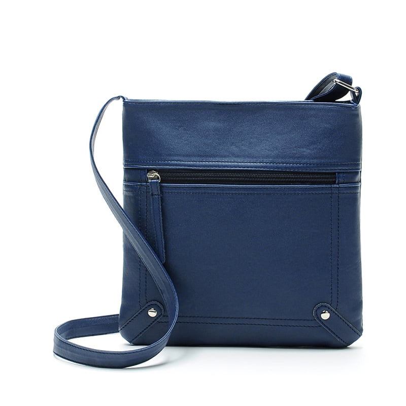 blue leather cross body bolsa