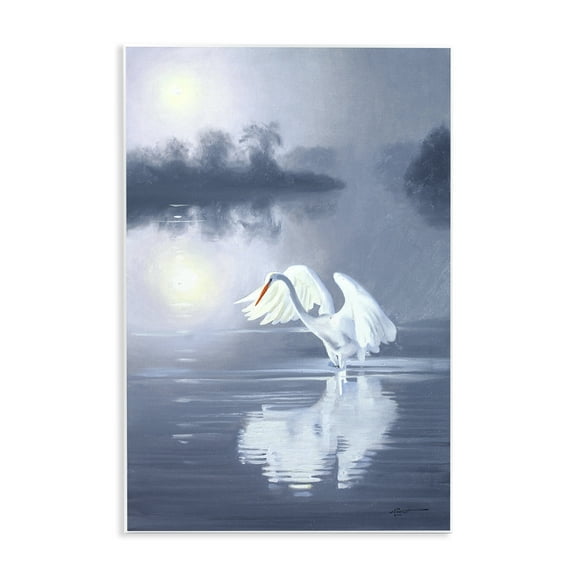 Stupell Industries Egret on Stormy Waters Animals & Insects Painting Unframed Art Print Wall Art, 10 x 15