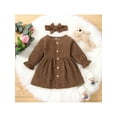 thumbnail image 2 of Qiylii Kids Girls Solid Color Velvet Dress Round Neck Long Sleeve One-Piece Dress with Headband, 2 of 9