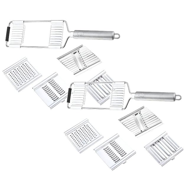 Oleegame 2PC Potato Fry Cutter Vegetable Cutter Stainless Portable Manual Vegetable Slicer Multi Purpose Vegetable Slicer For Potato Garlic Cheese Lemon In The Kitchen Silver