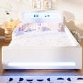 thumbnail image 3 of Euroco Upholstered Full Size Platform Bed with LED Light and USB Ports, 2 Drawers, White, 3 of 13