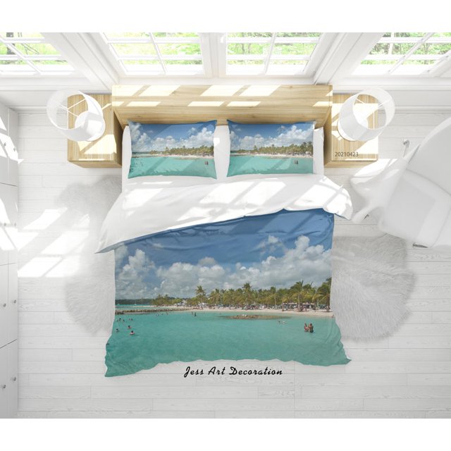 3D Cielo Azul Bosque Mar Paisaje Funda nórdica Juego de cama Set Funda nórdica