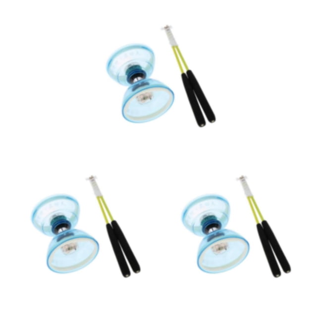 Guardoinrt Triple Lumières de Roulement Diabolo avec des Bâtons Chaîne Durable et Accrocheur Bleu 13cm 3PCS