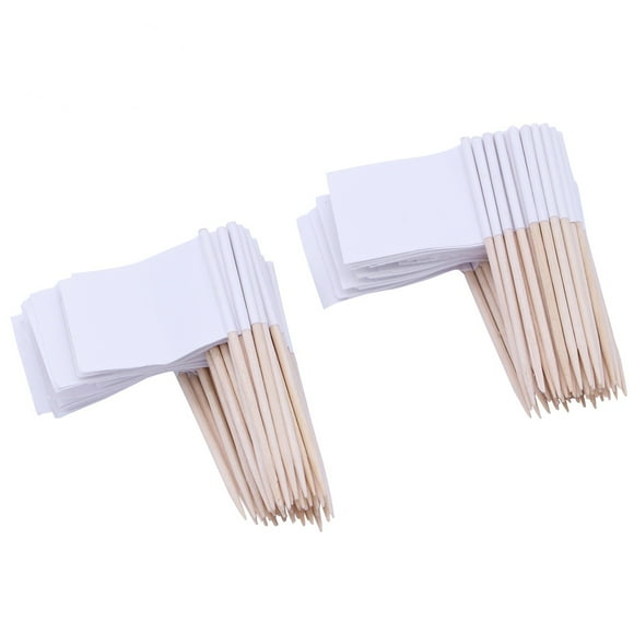 Paquete de 100 palillos de dientes con forma de bandera de carreras, para aperitivos, frutas y cócteles (blanco)
