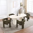 thumbnail image 3 of Guyou Modern Boucle Dining Chair Set of 4, Sherpa Upholstered Barrel Chair, Comfy Armchair with Open Backrest, Vanity Side Chair Accent Chair for Living Room Bedroom Dining Room, Green, 3 of 10