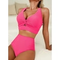 thumbnail image 3 of Women's Textured Bikini Sets Twist Front Top Swimsuits High Waisted Bathing Suits, 3 of 5