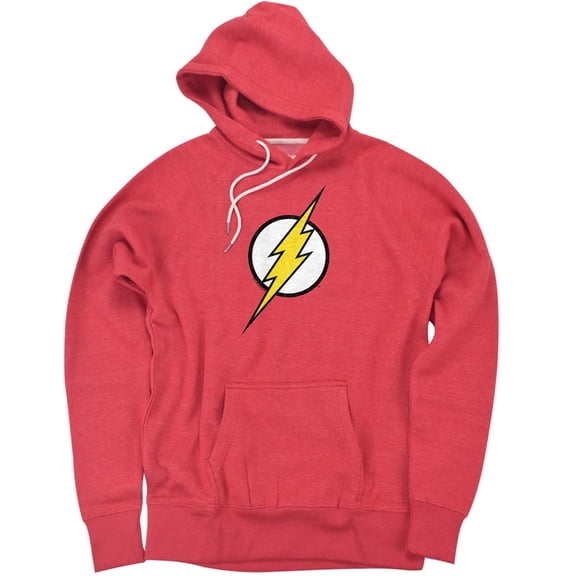 Justice League Flash Logo Unisex Adult Slim Fit Pull-Over Heather Hoodie, Red, Small
